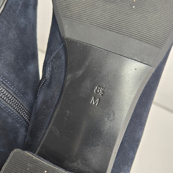 VanEli Aksa Chelsea Boot 8.5M Suede Navy Dark Blue Scalloped Studded Low Booties - Picture 10 of 12